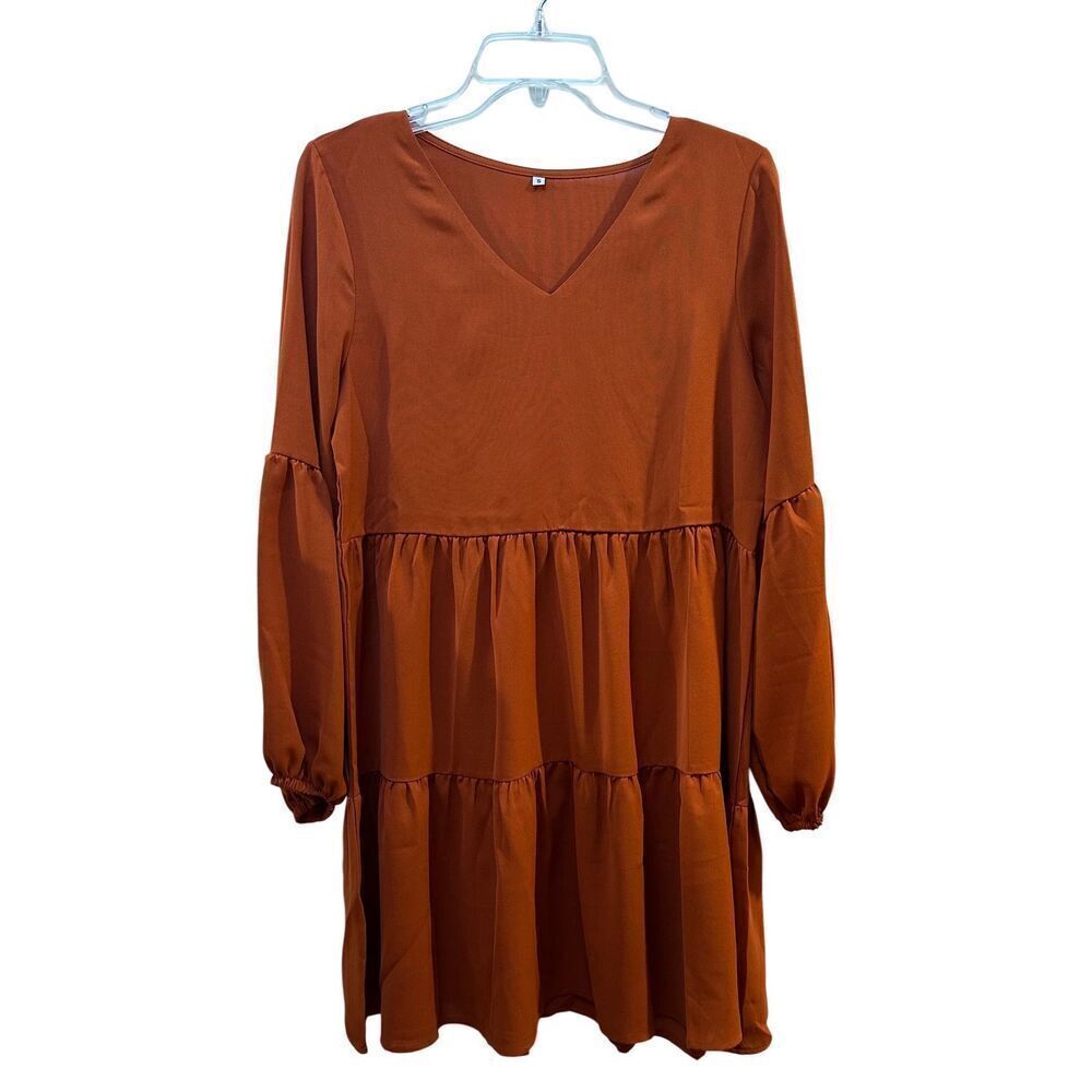 Burnt orange women’s tunic dress lantern sleeves size Small. #39-1857